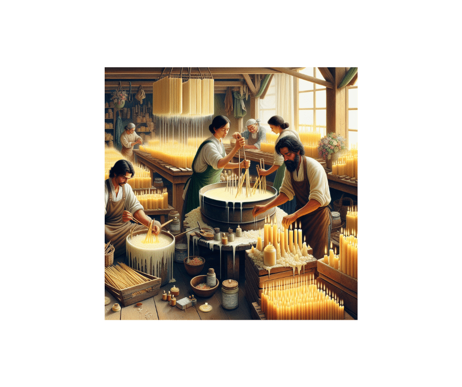 A painting of people working in an industrial setting.