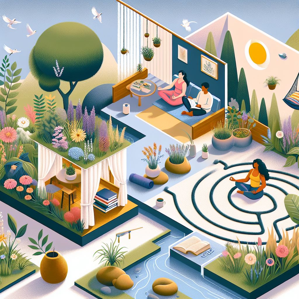 A woman sitting in the middle of a garden.